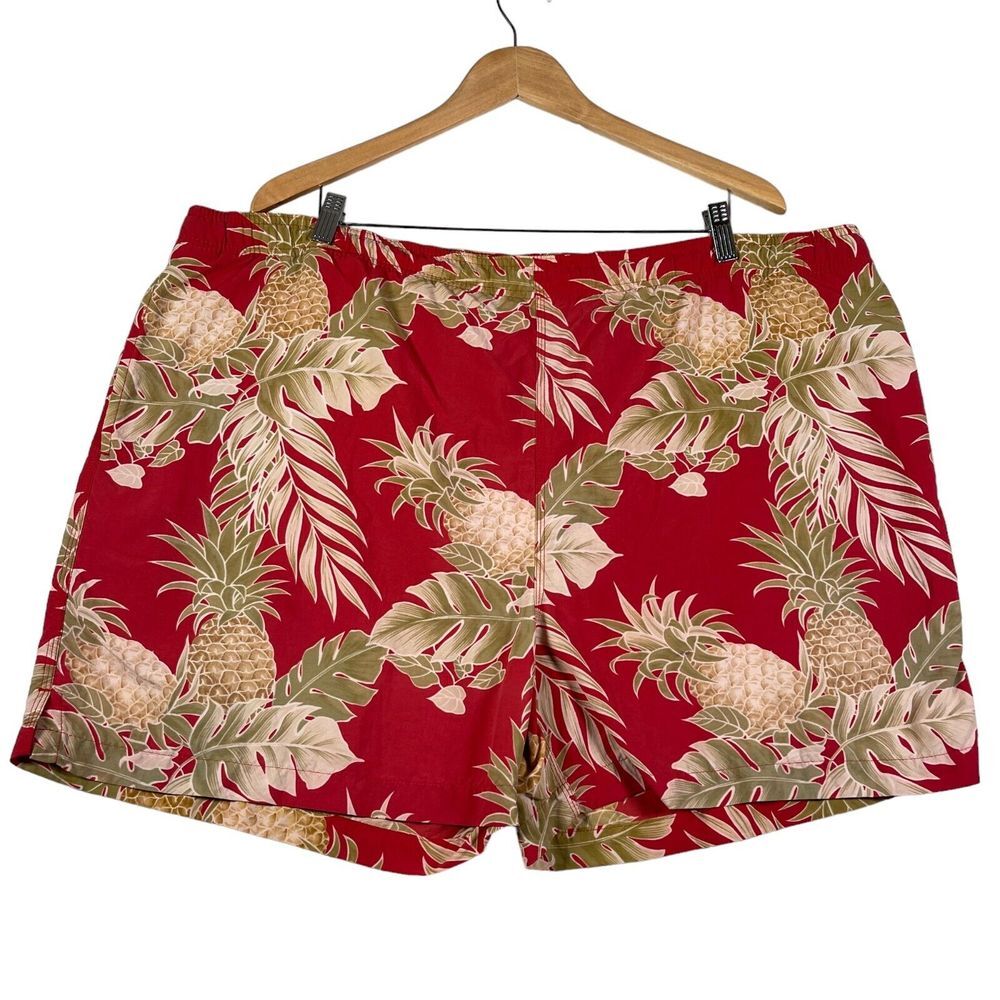 Tommy Bahama Swim Trunks‎ Mens XL Red Beige Pineapple Palm Lined Beach Shorts